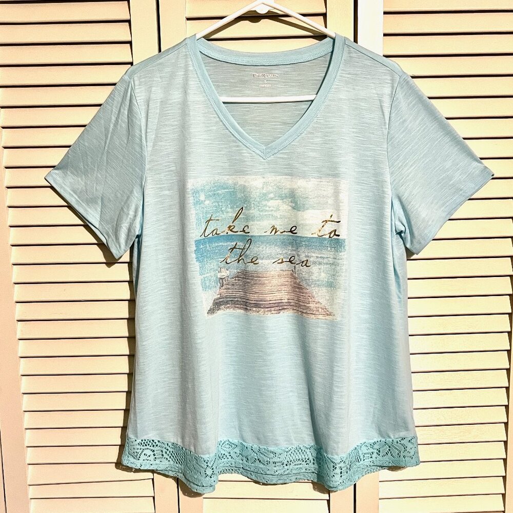 Kim Rogers T-Shirt * Sz Lrg * Take Me To The Sea * Lace Hem * New w/o Tag